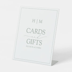 Elegant Sage Green Script Monogram Cards & Gifts Pedestal Sign