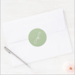 Elegant Sage Green Script Monogram Wedding Classic Round Sticker<br><div class="desc">Elegant wedding stickers featuring a classic design with your monogram in a script font.</div>
