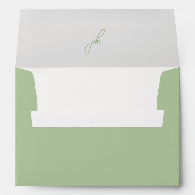 Elegant Sage Green Script Monogram Wedding Envelope (Back (Bottom))