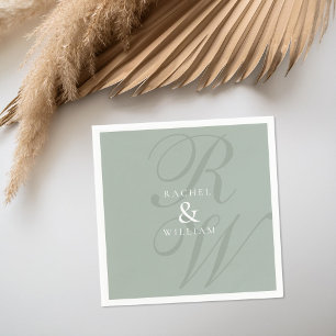 Elegant Sage Green Script Monogram Wedding Napkin