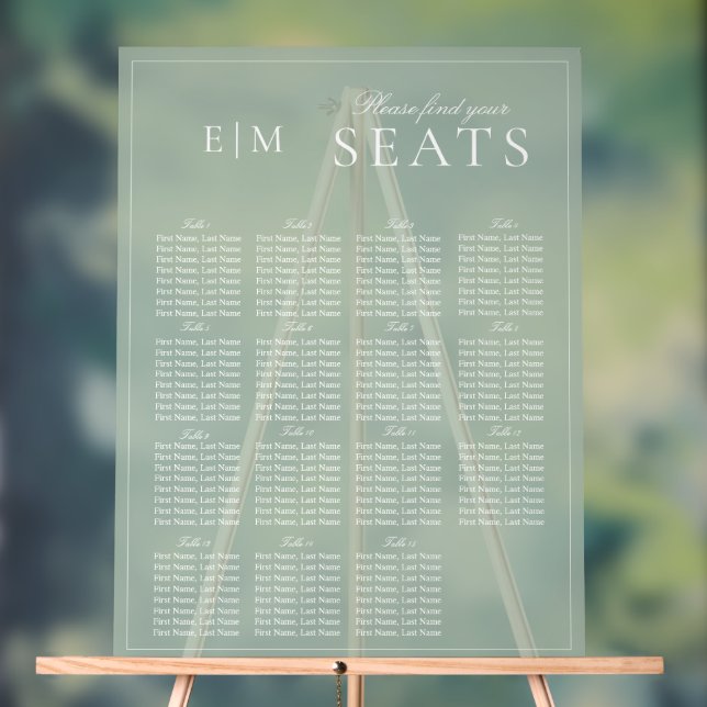 Elegant Sage Green Script Monogram Wedding Seat Acrylic Sign (Neutral)