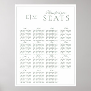 Elegant Sage Green Script Monogram Wedding Seat Poster
