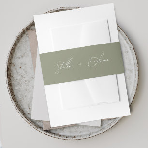 Elegant Sage Green Script Names Wedding Invitation Belly Band