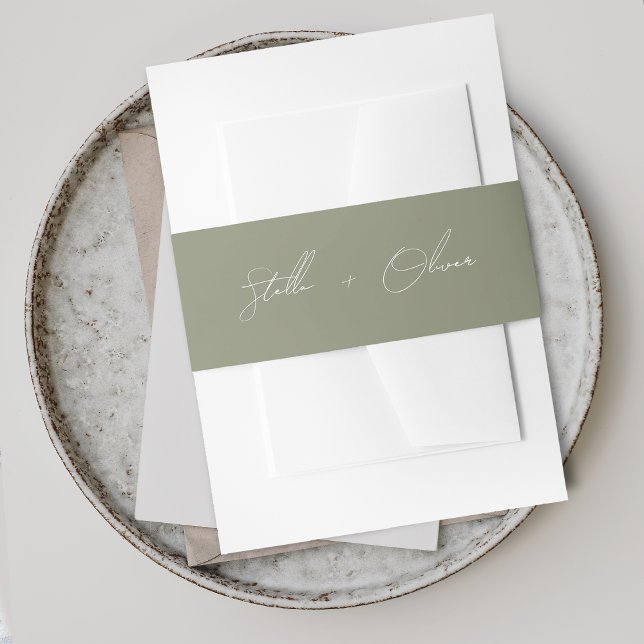Elegant Sage Green Script Names Wedding Invitation Belly Band (Elegant Sage Green Script Names Wedding Invitation Belly Band)