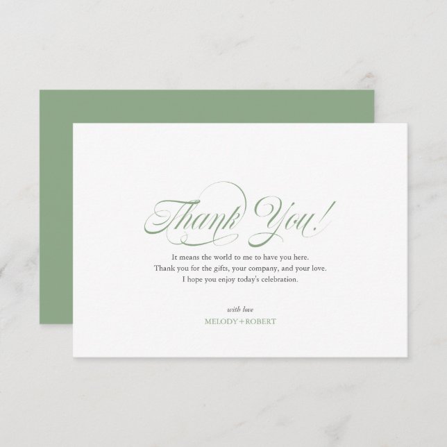 Elegant Sage-green Script Thank You (Front/Back)