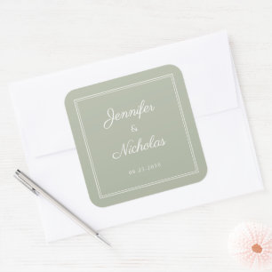 Elegant Sage Green Script Wedding Square Sticker
