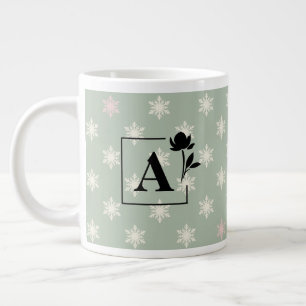 Elegant Sage Green Snowflake Monogram Mug
