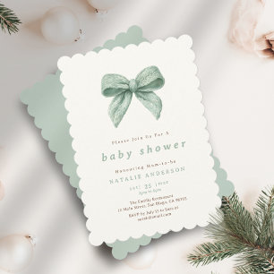 Elegant Sage Green Soft Coquette Baby Shower Invitation