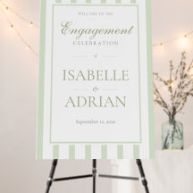 Elegant Sage Green Stripe Engagement Welcome Sign