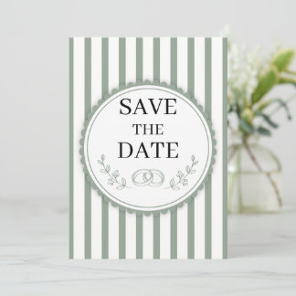 Elegant Sage Green Striped Save the Date Rings Invitation