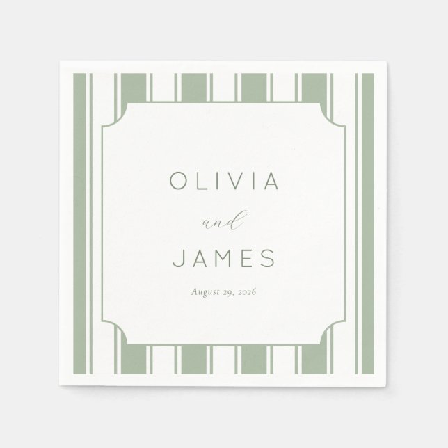 Elegant Sage Green Stripes Napkin (Front)