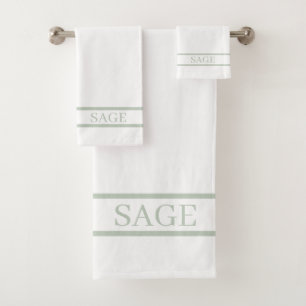 Elegant Sage Green Stripes on White Bath Towel Set