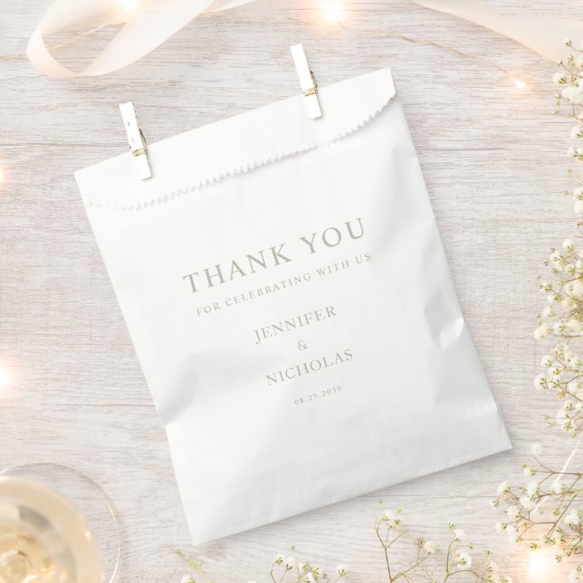 Elegant Sage Green Thank You Wedding Favour Bag (Clipped)