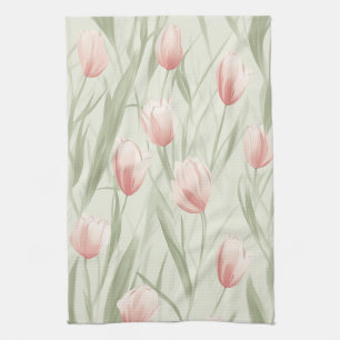 Elegant sage green tulip patten tea towel