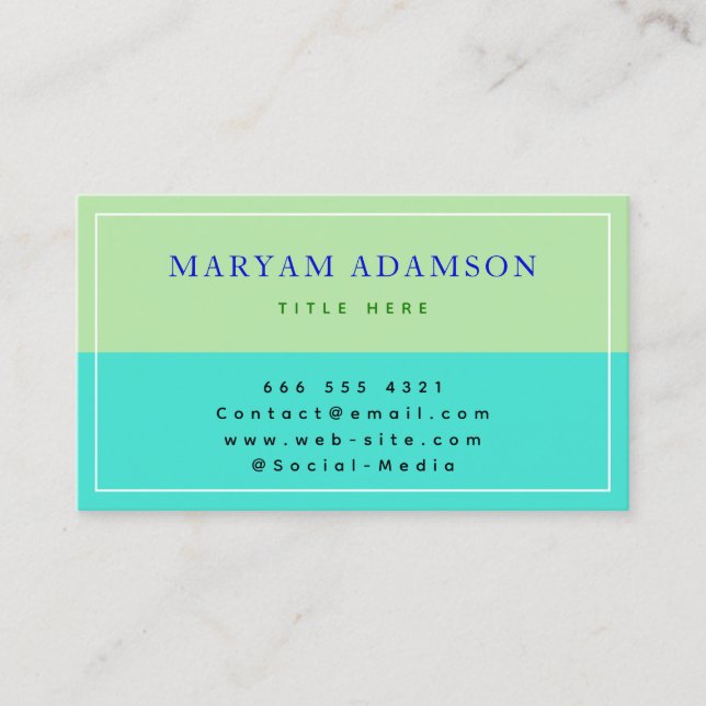 Elegant Sage Green & Turquoise & Black Border Calling Card (Front)