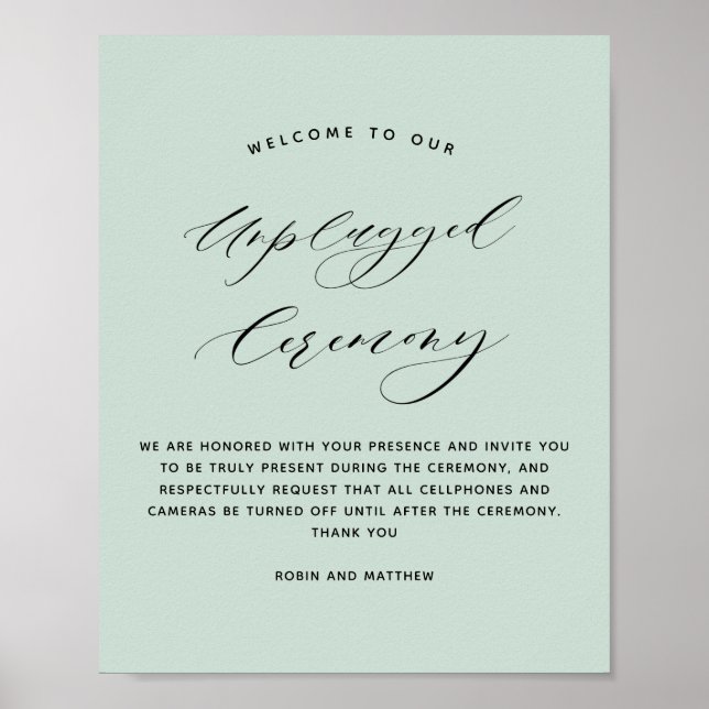 Elegant Sage Green Unplugged Ceremony Wedding Sign (Front)