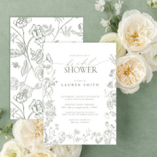 Elegant Sage Green Victorian Floral Bridal Shower Invitation
