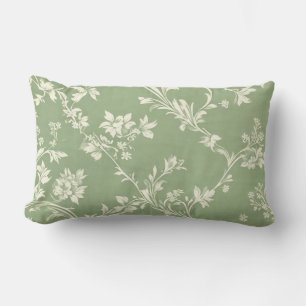 Elegant Sage Green Vintage Boho Floral Pattern Lumbar Cushion