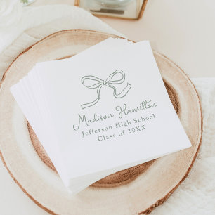 Elegant Sage Green Vintage Bow Graduation Napkin