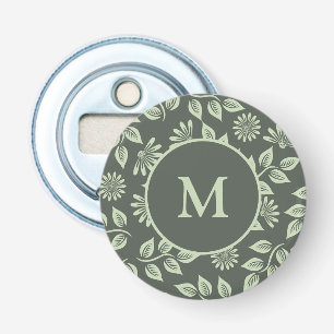 Elegant Sage Green Vintage Floral Monogram Bottle Opener