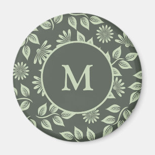 Elegant Sage Green Vintage Floral Monogram Magnet
