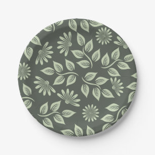Elegant Sage Green Vintage Floral Paper Plate