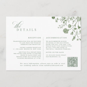 Elegant Sage Green Vintage Floral Wedding Details Enclosure Card