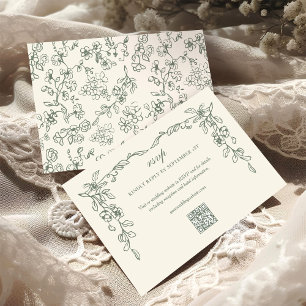 Elegant Sage Green Vintage Floral Wedding RSVP Card