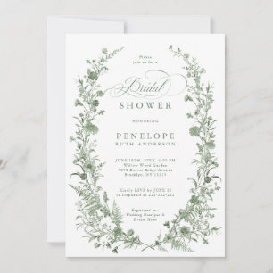 Elegant Sage Green Vintage Garden Bridal shower    Invitation