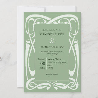 Elegant Sage Green Vintage Ribbon Invitation