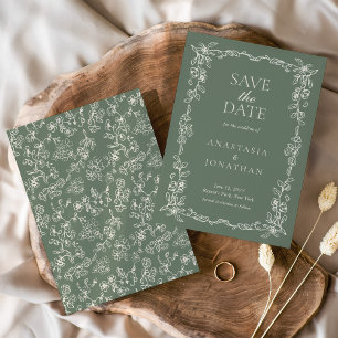 Elegant Sage Green Vintage Wedding Save The Date