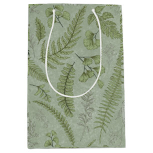 Elegant Sage Green Watercolor Floral Medium Gift Bag