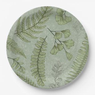Elegant Sage Green Watercolor Floral Paper Plate