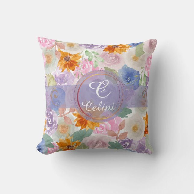 Elegant Sage Green Watercolor Floral Rose Pattern  Cushion (Front)