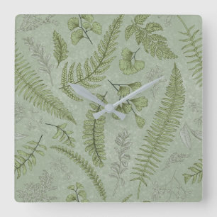 Elegant Sage Green Watercolor Floral  Square Wall Clock