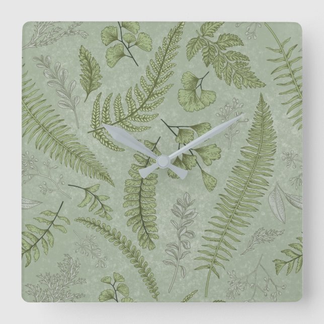 Elegant Sage Green Watercolor Floral  Square Wall Clock (Front)