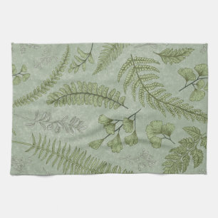 Elegant Sage Green Watercolor Floral  Tea Towel