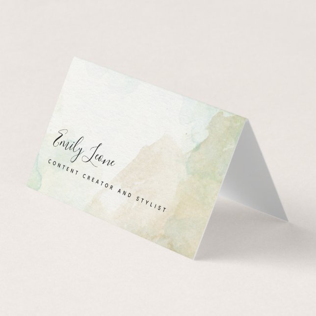 Elegant Sage Green Watercolor Folded Business Card (Front)