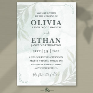Elegant Sage Green Watercolor Foliage Wedding Invitation