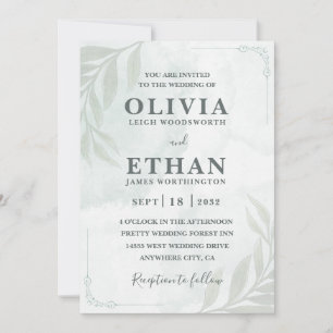Elegant Sage Green Watercolor Foliage Wedding  Invitation