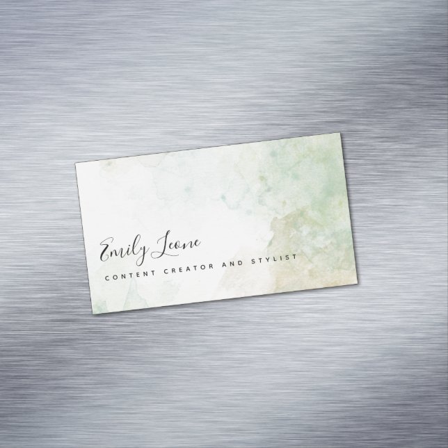 Elegant Sage Green Watercolor Magnetic Business Card (In Situ)