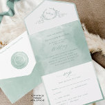 Elegant Sage Green Watercolor Monogram Wedding All In One Invitation<br><div class="desc">Elegant All- in- One tri- fold wedding invitation with perforated RSVP postcard. Design with exquisite pale green hues watercolor wash details and delicate hand drawn botanical monogram with couples initials. Modern hand written calligraphy elements. Environmentally friendly, as there is no need for extra insert cards, RSVP cards or even envelopes,...</div>