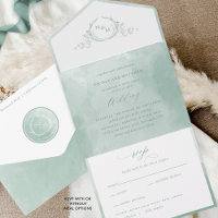 Elegant Sage Green Watercolor Monogram Wedding All