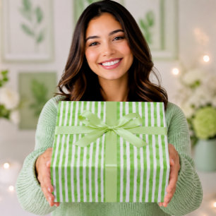 Elegant Sage Green Watercolor Stripes Wrapping Paper