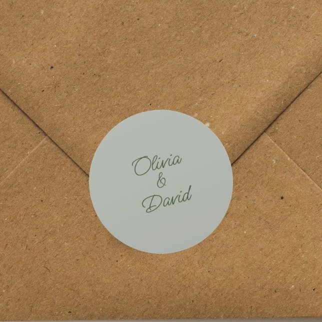 Elegant Sage Green Wedding Classic Round Sticker (Creator Uploaded)