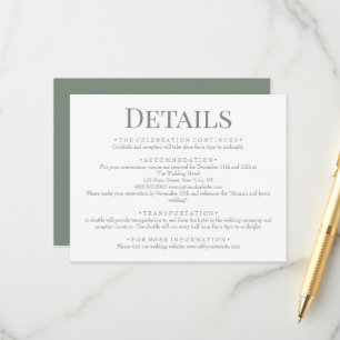 Elegant Sage Green Wedding Details Enclosure Card