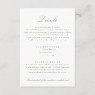 Elegant Sage Green Wedding Details Hotel Info QR Enclosure Card