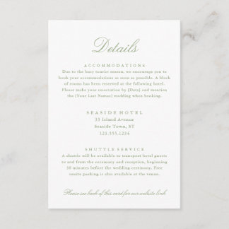 Elegant Sage Green Wedding Details Hotel Info QR Enclosure Card