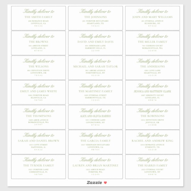 Elegant Sage Green Wedding Guest Address Labels (Sheet)