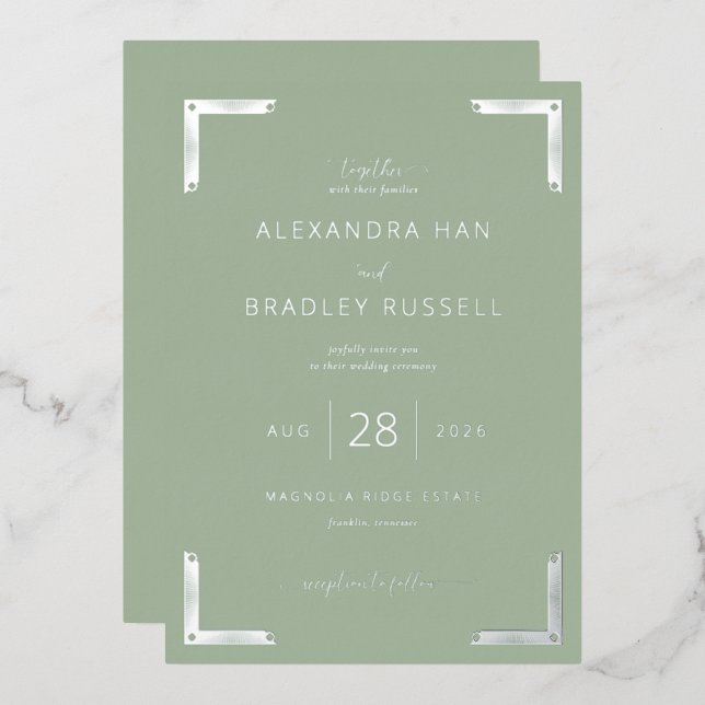 Elegant Sage Green Wedding Invitation (Front/Back)